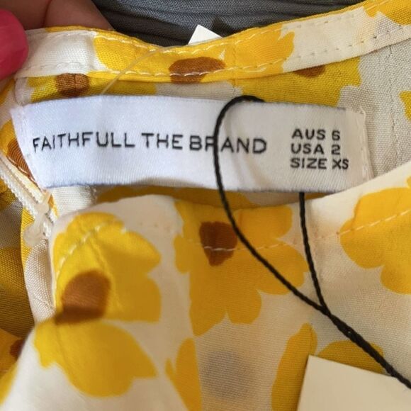 Faithful The Brand Bright Yellow Small Floral Florence Mini Dress Marigold XS - Picture 3 of 9